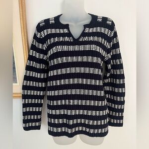 Jones New York Navy and White Knit Sweater